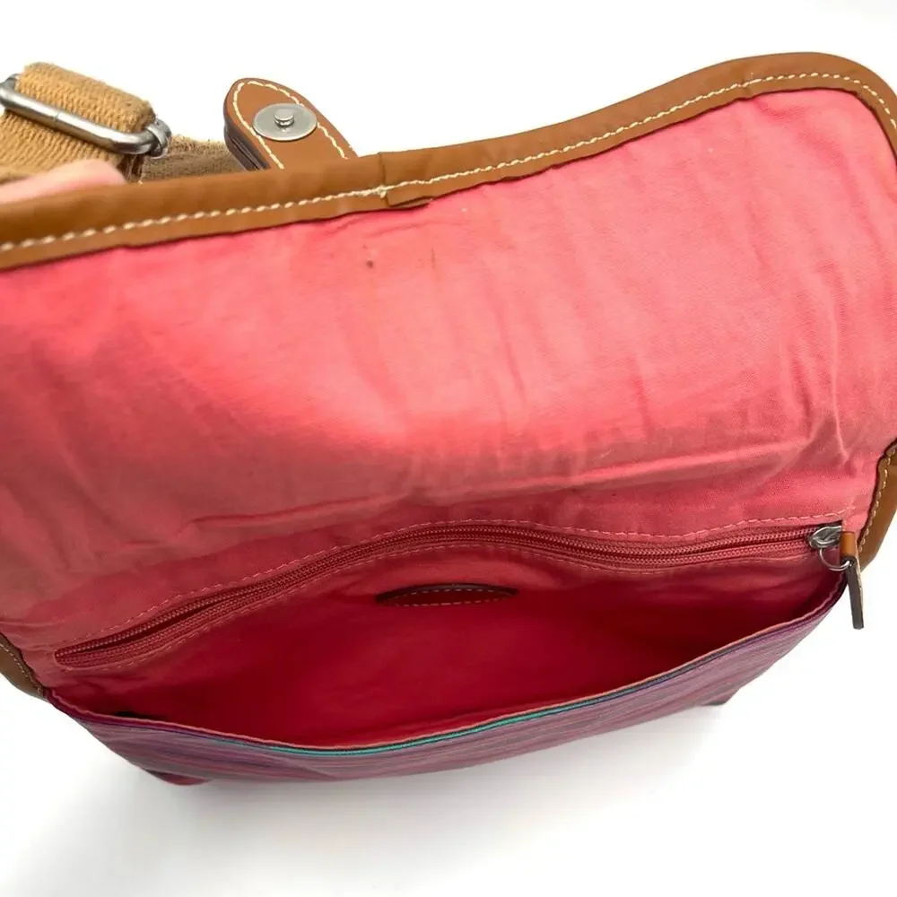 FOSSIL pink crossbody bag coated fabric waterproof stripped magnetic closure